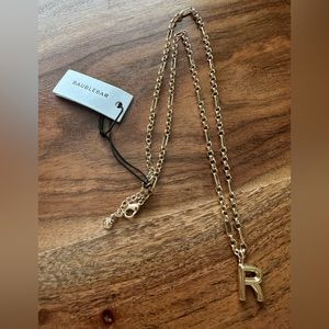 NWT •R• Monogram Gold BaubleBar Fiona Necklace letter “R”